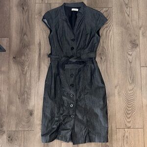 Dark Grey Calvin Klein Cap-Sleeved Linen-Like Button Down Dress size Small